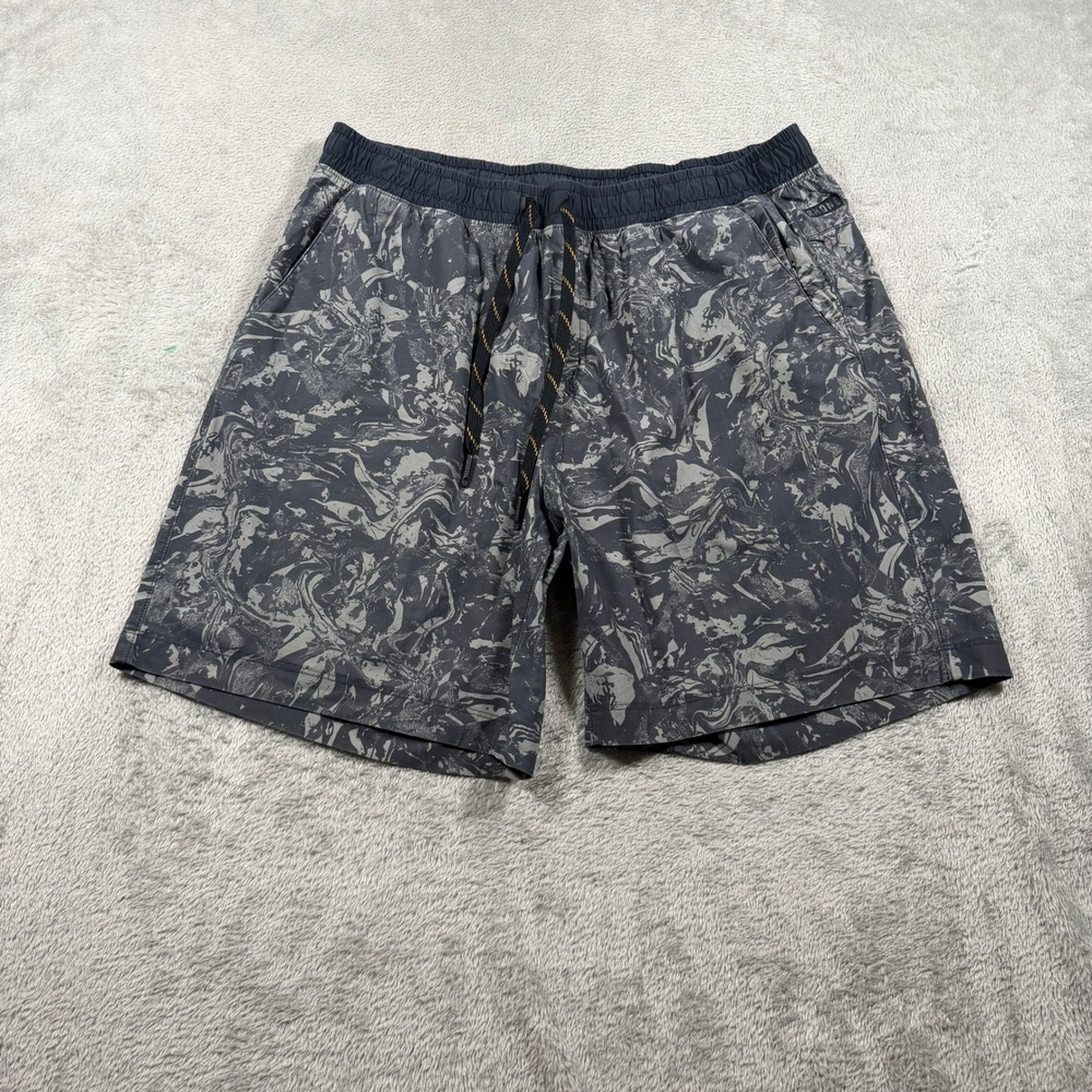 Rhone‎ Shorts Mens Medium Gray Marble Print Training Drawstring Running Gym